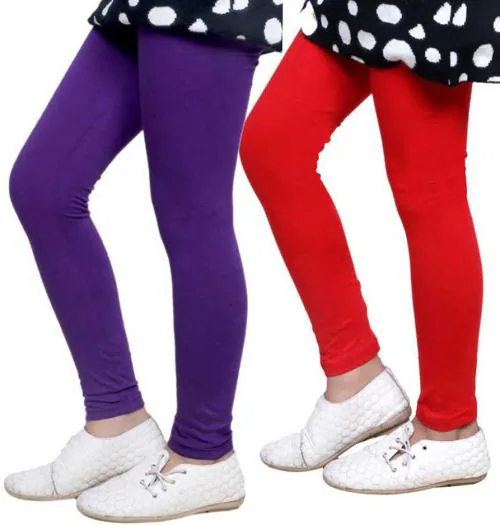 Tik Tok Wears Girls Purple, Black Solid Cotton Blend Pack of 2 Leggings