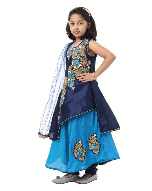Ashwini Girls Embroidery Tapeta Salwar Suit | Indian Ethnic Kids Wear |Floral Embriodery SalwarSuit (Dark Blue,9-10 Years)