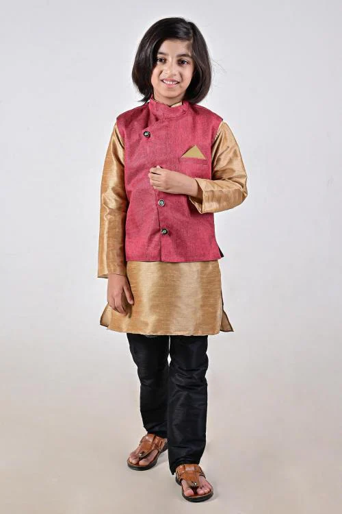 Vesham Boys White Cotton Blend Single Kids' Ethnic Sets