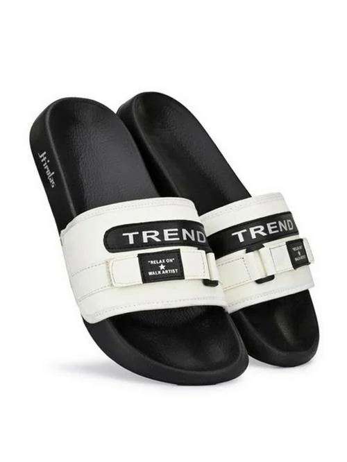 Hirolas Men Printed Slipper Sliders - White