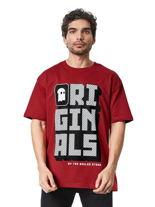 The Souled Store Men Red Printed Cotton, Polyester T-Shirts