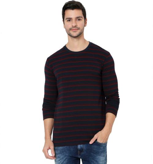 Mufti Men's Authentic Casual Slim Fit Stripe Textured Jersey T-shirt
