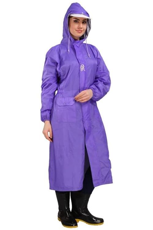 Real Walker Coat Nylon Zipper & Snap Reversible Long Raincoat | Full Length for Women | Heavy Waterproof Rainwear | Portable Rain Suit (XL, Violet)