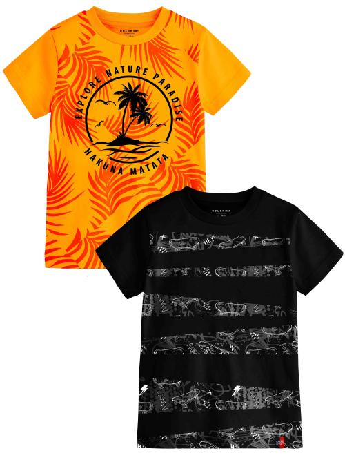 Color Gap Boys T-Shirt Short Sleeve Graphic Print Yellow Black - Pack of 2