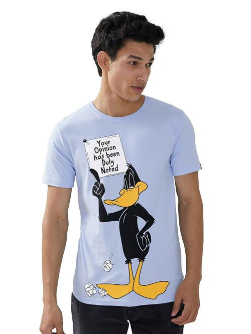 The Souled Store Men Blue Printed Cotton T-Shirts