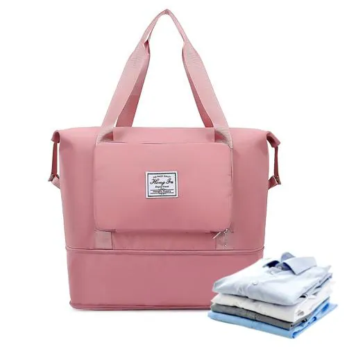 ZURU BUNCH Large Capacity Folding Travel Bag Lightweight Waterproof Foldable Travel Duffel Bag, Expandable Weekender Carry On Overnight Bags, Gym Bag with Dry and Wet Separation (Pink)