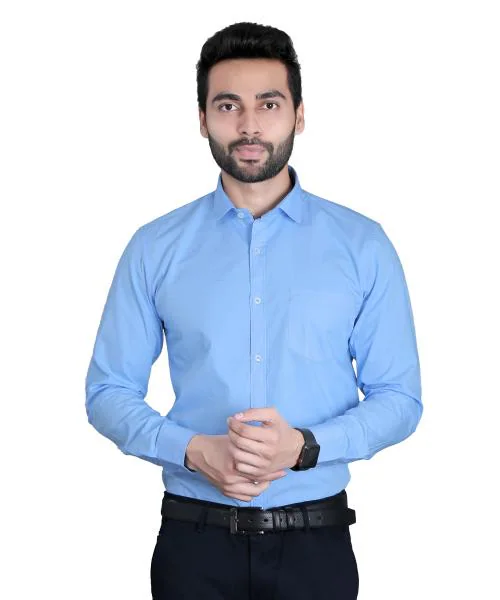 5THANFOLD Men Sky Blue Pure Cotton Formal Shirt