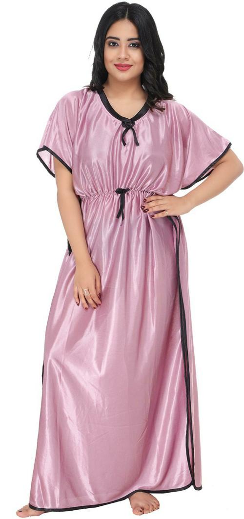 Zionity Women Purple Solid Satin Nighty