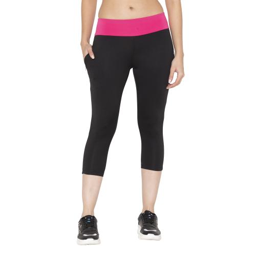 BODYACTIVE Women's High Waisted Yoga Capris with Pockets, Non See Through Workout Sports Running Capri, Tummy Control-LC09-BLK