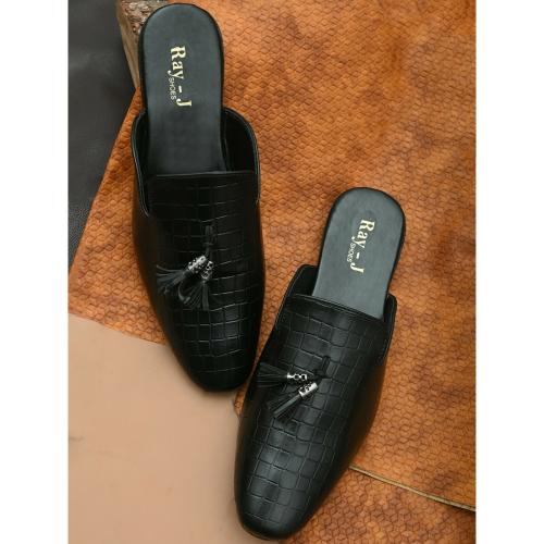 RAY J Casual Slip-Ons Synthetic Leather Mules For Men (Black)