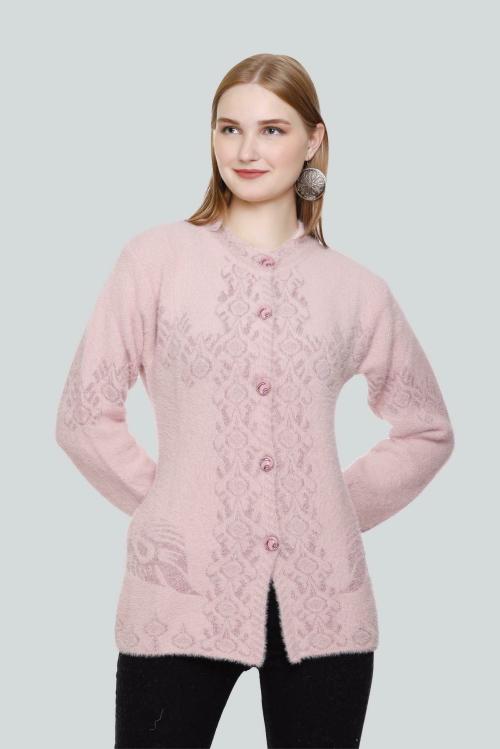 Curious Fashion Women Pink Self Design Wool Blend Sweater