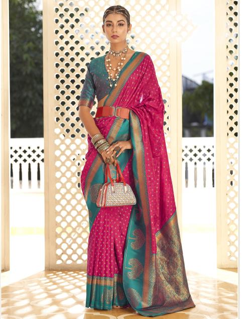 Satrani Art Silk Pink Color Saree with Blouse piece