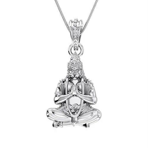 Akshat Sapphire Pure Silver God Hanuman Ji Pendant Suitable For Men and Women