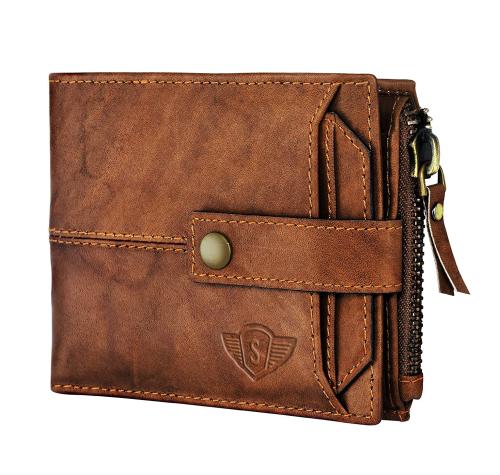 Spiffy Genuine Leather Wallet For Men With Detachable ATM Card Holder RFID Wallet Purse - Brown