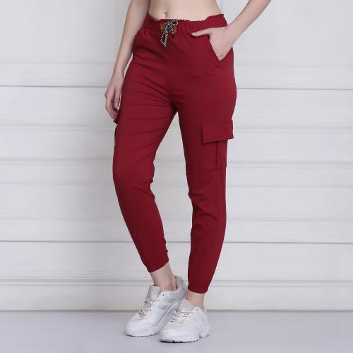 BuyNewTrend Maroon Twill Lycra Women Cargo Pant