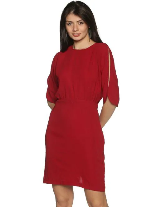 My Swag Women's Maroon Color Solid Sheath Dress
