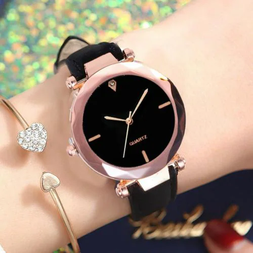 Stojira Analog Black Dial Black Strap Watch For Women