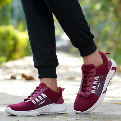 Genial Men's Maroon Synthetic Leather Sports Shoes
