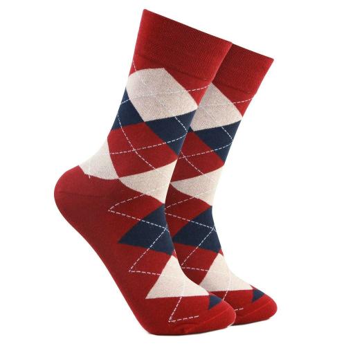 Bonjour Men's Cotton Argyle Designer Signature Socks - Scarlet Maroon