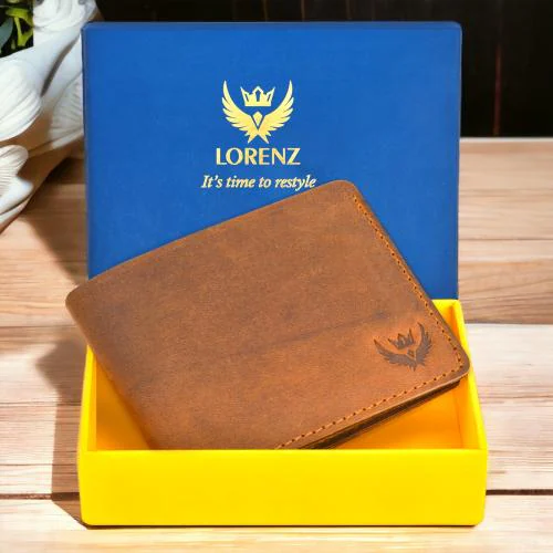 Lorenz Bi-Fold Brown RFID Blocking Raw Genuine Leather Wallet for Men | GL-83