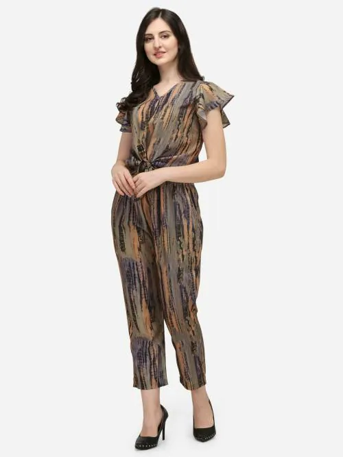 Fablee Women Brown Printed Crepe Night Suit