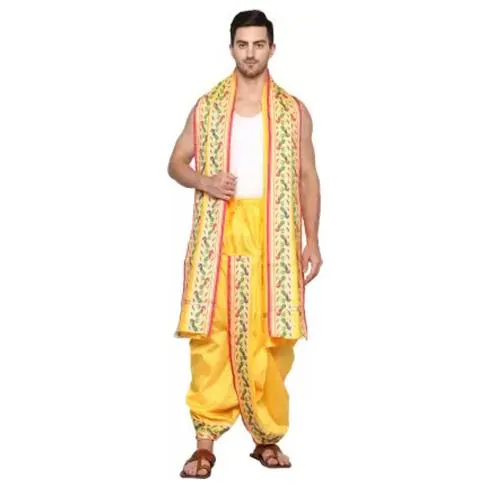 Cobra Lifes Men's Wedding Readymade , Paithani Style Stitched Silk Dhoti Pant Set, Free Size Woven Men Dhoti