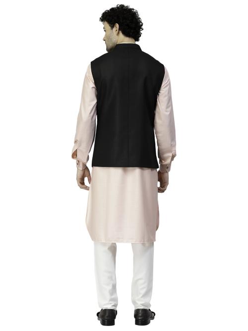 MOHANLAL SONS Men Black Cotton Jute Woven Kurta Sets & Nehru Jacket