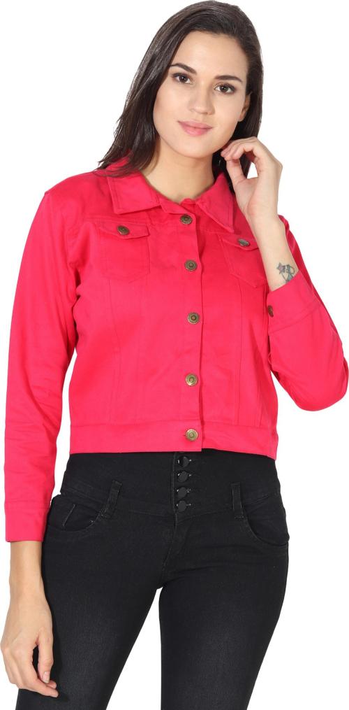 Saira Fashion Women Pink Solid Denim Jacket (M)
