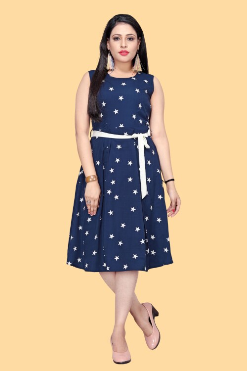 Kremiza Women Blue Fit And Flare Crepe Dress