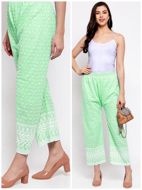 ALAXENDER Chikankari Hand Embroidered Palazzo Pants Wide Leg Salwar for Women (MINT GREEN)
