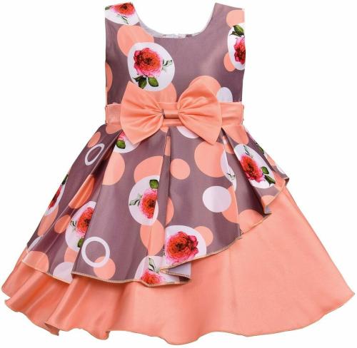 Netra Creation Silk Blend Kid's Girls Mini/Short Wedding/Party Sleeveless Dress (Orange_7-8 Years)