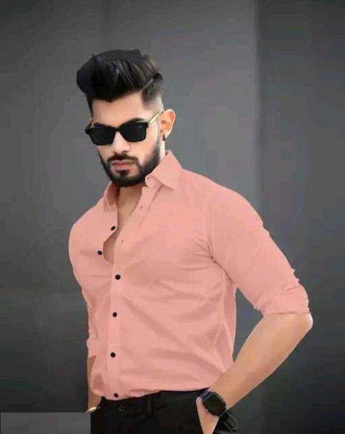 Men's STYLISH Premium FULL Sleeve Plane Shirt (Ready-Made) Pink