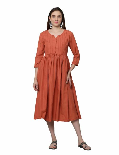 English Lady woman machine embroidery with center full show placket and center slit kurti | Orange Colour | M Size | Slim Fit Kurtas | Knee Length | Flared KurtaAngrakha Kurta | Rayon Fabric | Embroidered Kurtas