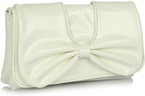 Butterflies White Synthetic Leather Snap Clutch
