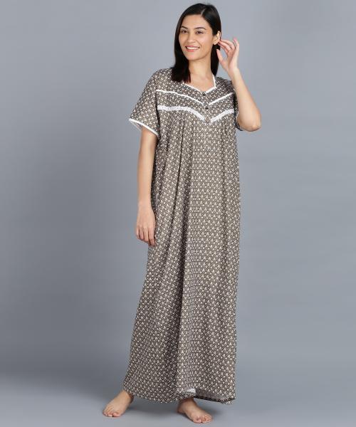 Color Fevrr with word show your color Women Printed V Neck Nightie Gown