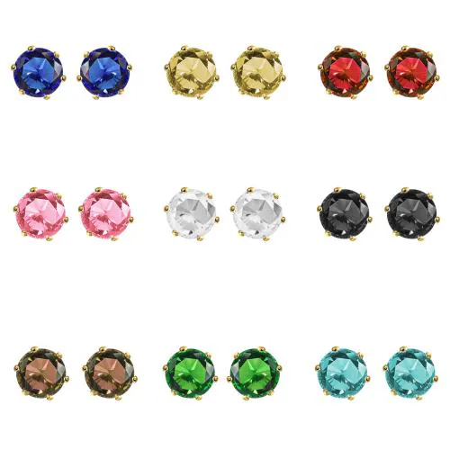 Fresh Vibes Multicolor Western Style Simple Round Tops Earrings for Girls (Set of 9 Colors) - Evergreen & Elegant Casual Use Earrings Combo Set of 9 Ear Rings for Women