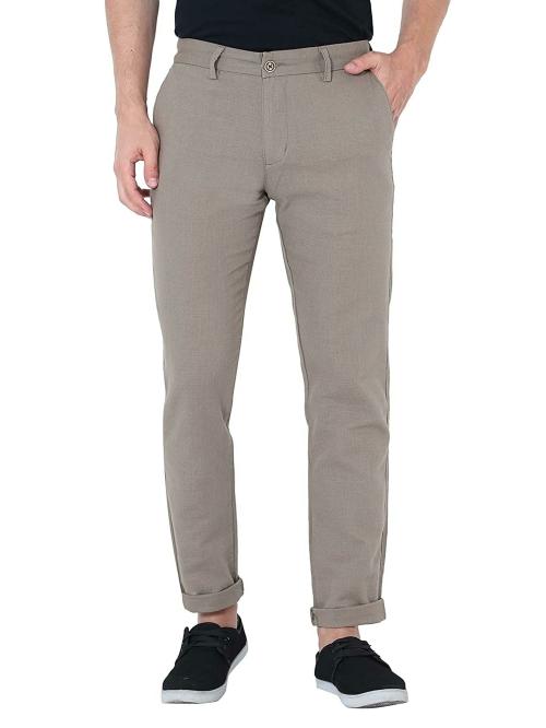 Oxy Gentz Men Beige Pure Linen Solid Casual Trousers