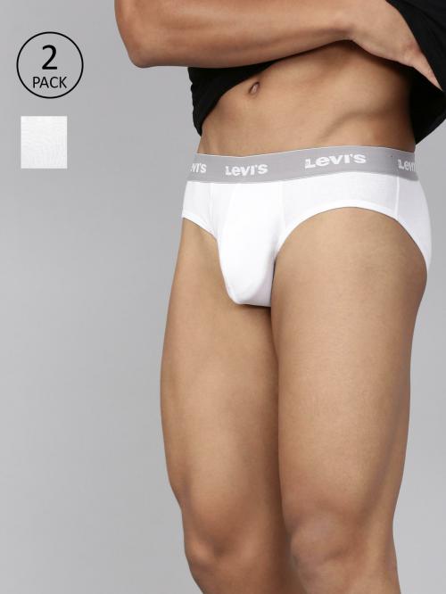 Levi's Men's White Solid 100% Cotton Pack of 2 Briefs