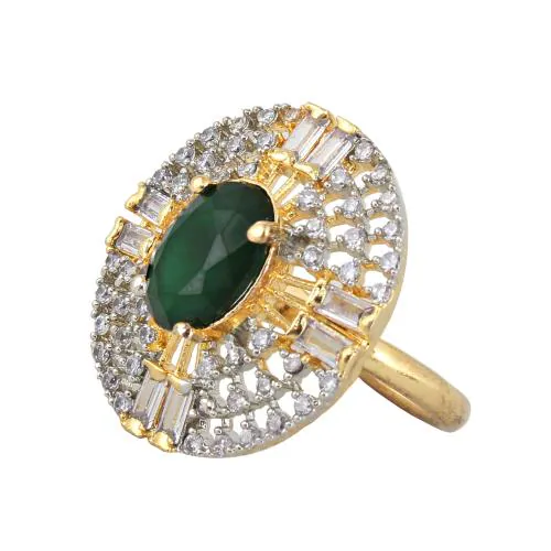 Lucky Jewellery 18K Gold Plated (AD) Green Color Ring For Girls & Women
