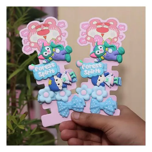 Diversa Kids Mini Hair Clips Set Baby Girl Cartoon Emojis Silicon Soft Hair Pins Multi-Design Barrettes (Pink, Pack of 10 pcs)