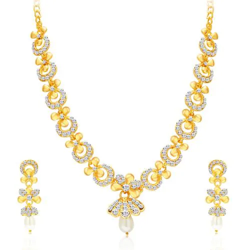 Sukkhi Glittery Gold Plated Austrian Diamond Necklace Set For Women