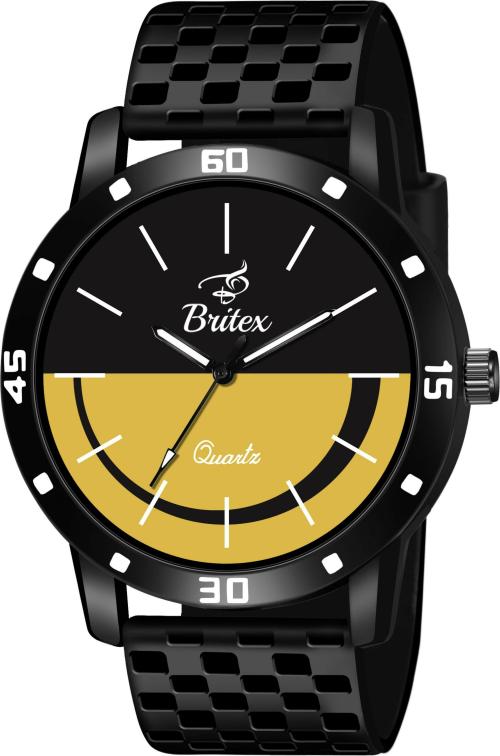 BRITEX Analog Black, Yellow Dial Black Strap Watch For Men (BT8082)