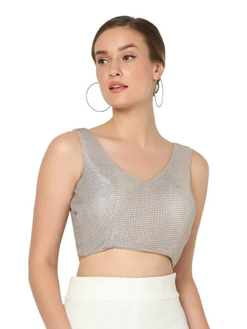 Salwar Studio Women's Peach Shimmer Self Design Readymade Saree Blouse