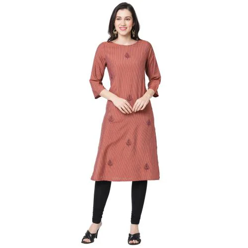 Fusion Beats Kurti For Women, 3/4th Sleeves, Round Neck Kurta Top, Knee Length Printed Women Kurti, Ladies Ethnic Wear, Women's Stylish Party Wear, Formal Office Wear Kurti Tops (Strawberry)