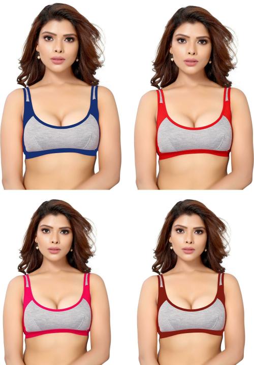 LORLIVA Women Multicolor Cotton Blend Pack of 4 Non-Padded Bra (38A)
