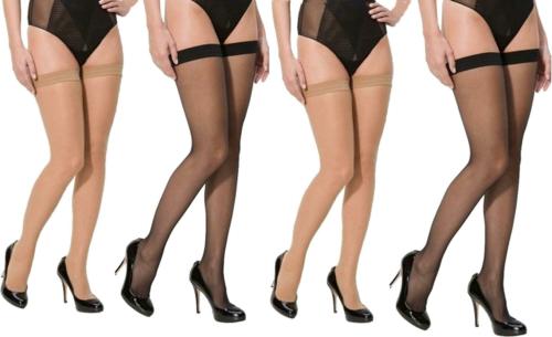 Neska Moda Women's 4 Pair Black & Skin Casual Thigh-Highs Long Stockings