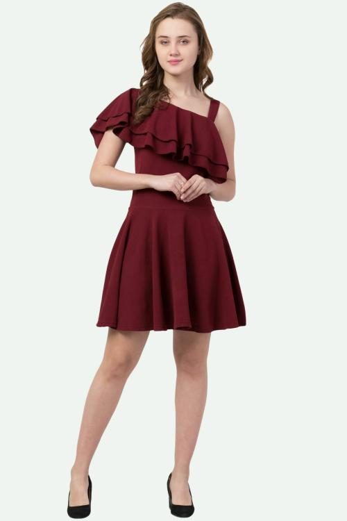 Gaurgeous Maroon Satin Solid Mini Dress