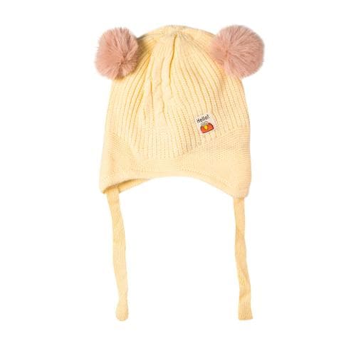 Baby Moo Cream Knit Woollen Cap With Tie Knot For Ear Protection Solid