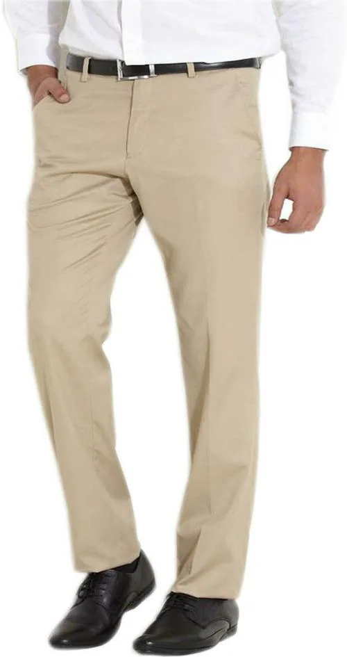 AD & AV Men Beige Solid Synthetic Single Formal Trousers