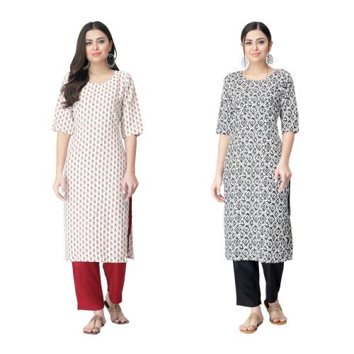 1 Stop Fashion Women's Crepe Multicolor Digital Printed Straight Kurti pack Of-2